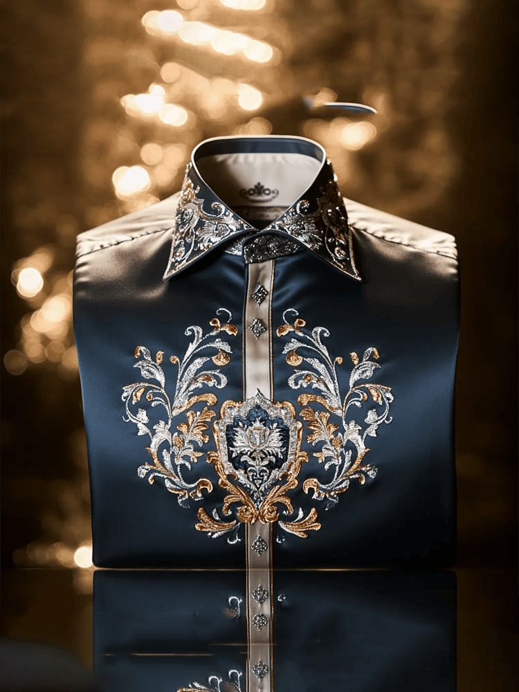 Camisa de lujo retro Contrast diseño de manga larga para hombre