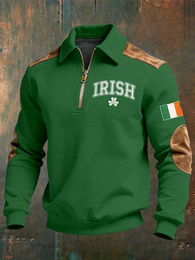 Sudadera vintage St. Patrick's Day Design estampado casual cierre para hombre