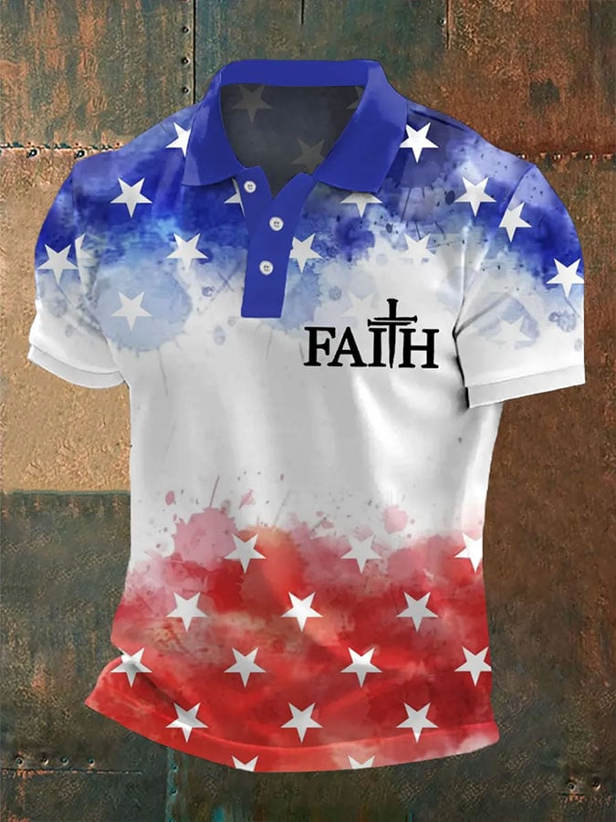 Camiseta Faith Cross America Flag estampado de manga corta POLO para hombre