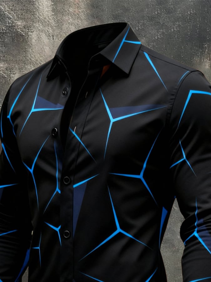 Camisa vintage Color-Block estampado de manga larga para hombre