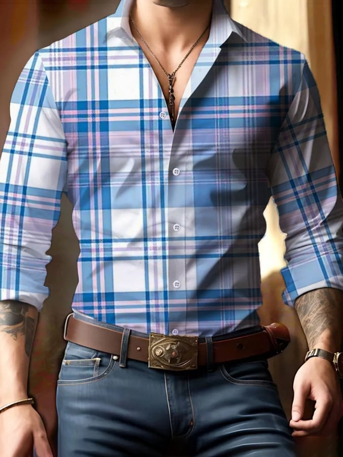 Casual ejecutivo Checkered Princamiseta para hombre
