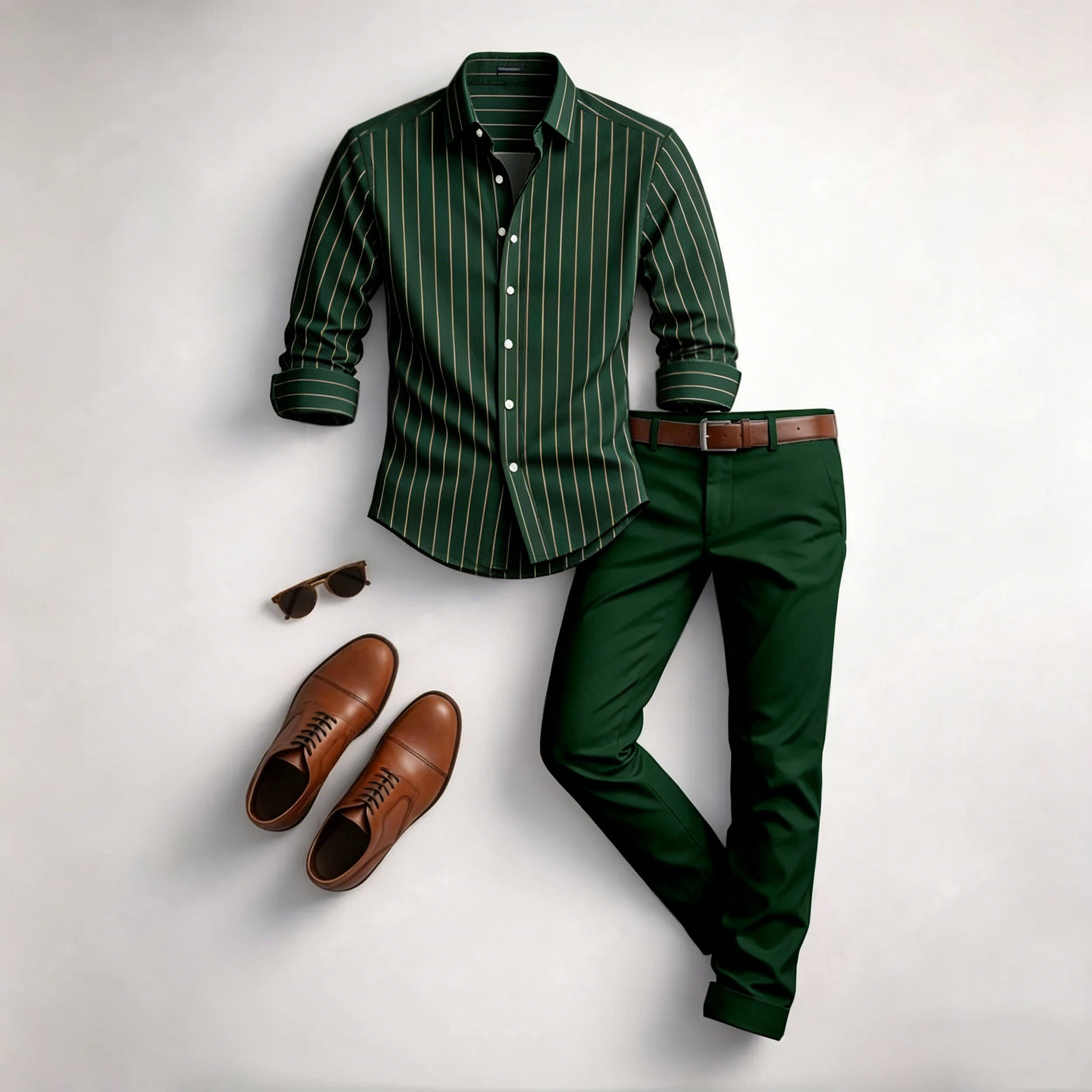 Conjunto de dos piezas casual Color Matching Geometric estampado de manga larga camisa & Trousers para hombre