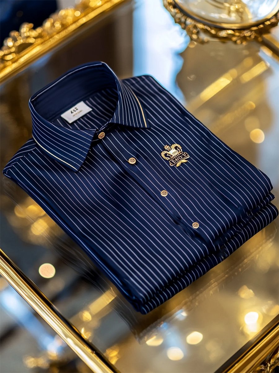 Camisa ejecutivo casual a rayas Logo estampado de manga larga para hombre