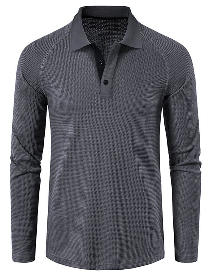 Camisa polo Athletic casual Waffle de manga larga Half Button