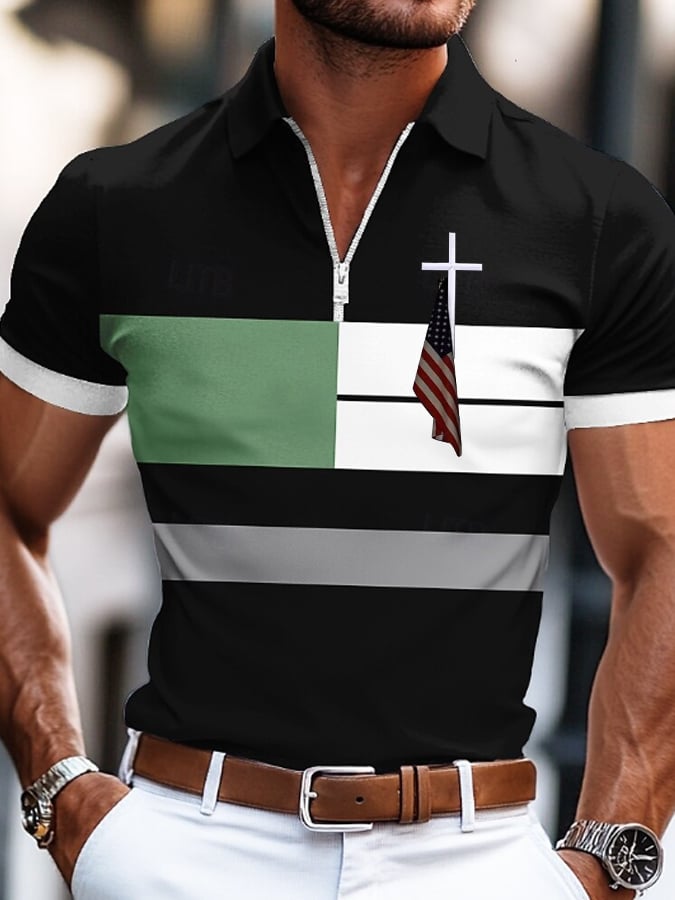 Camisa polo Flag Cross estampado para hombre