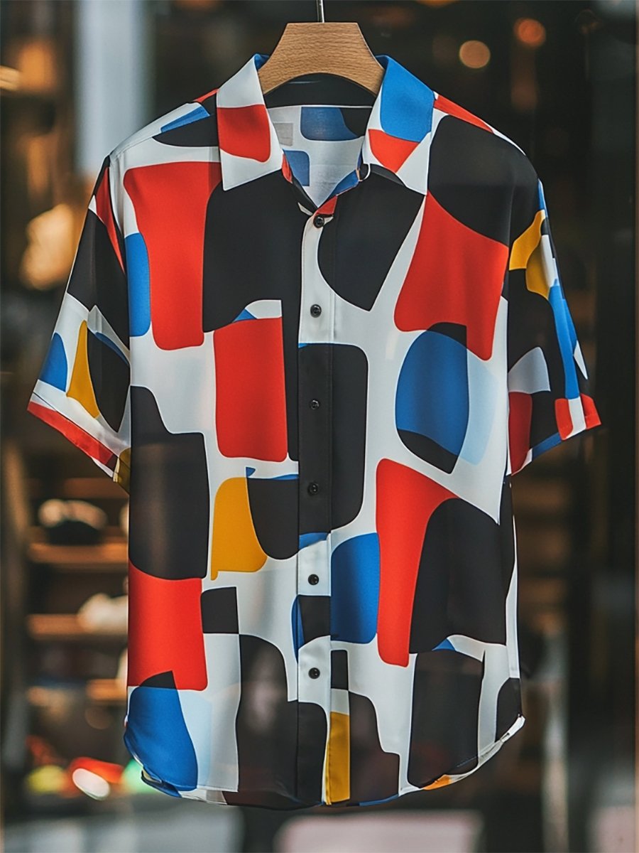 Camisa satén Luxe de manga corta con botones para hombre