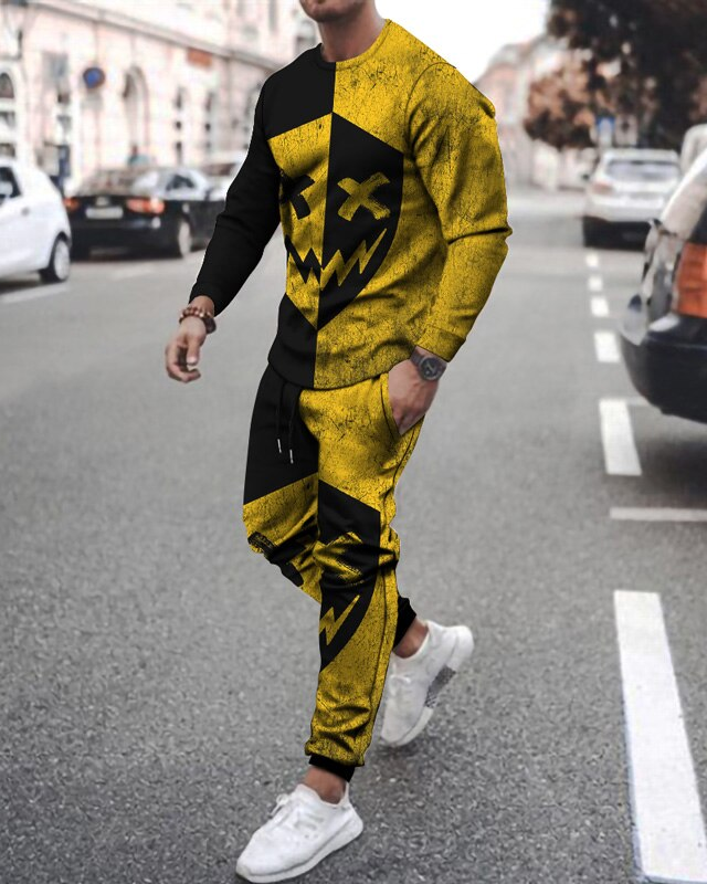 Casual Halloween color matching estampado de manga larga sports set 046 para hombre