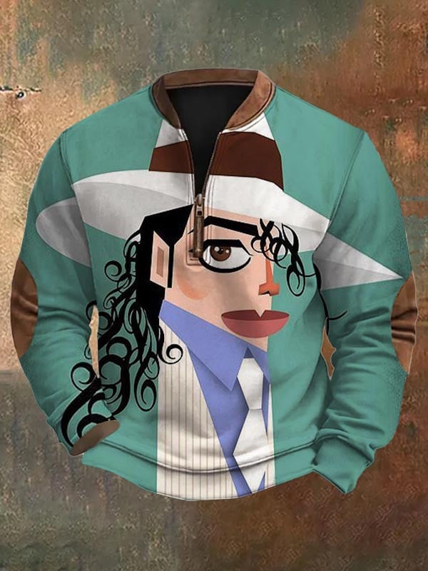Sudadera de moda casual Artistic Figure estampado cierre Neck para hombre