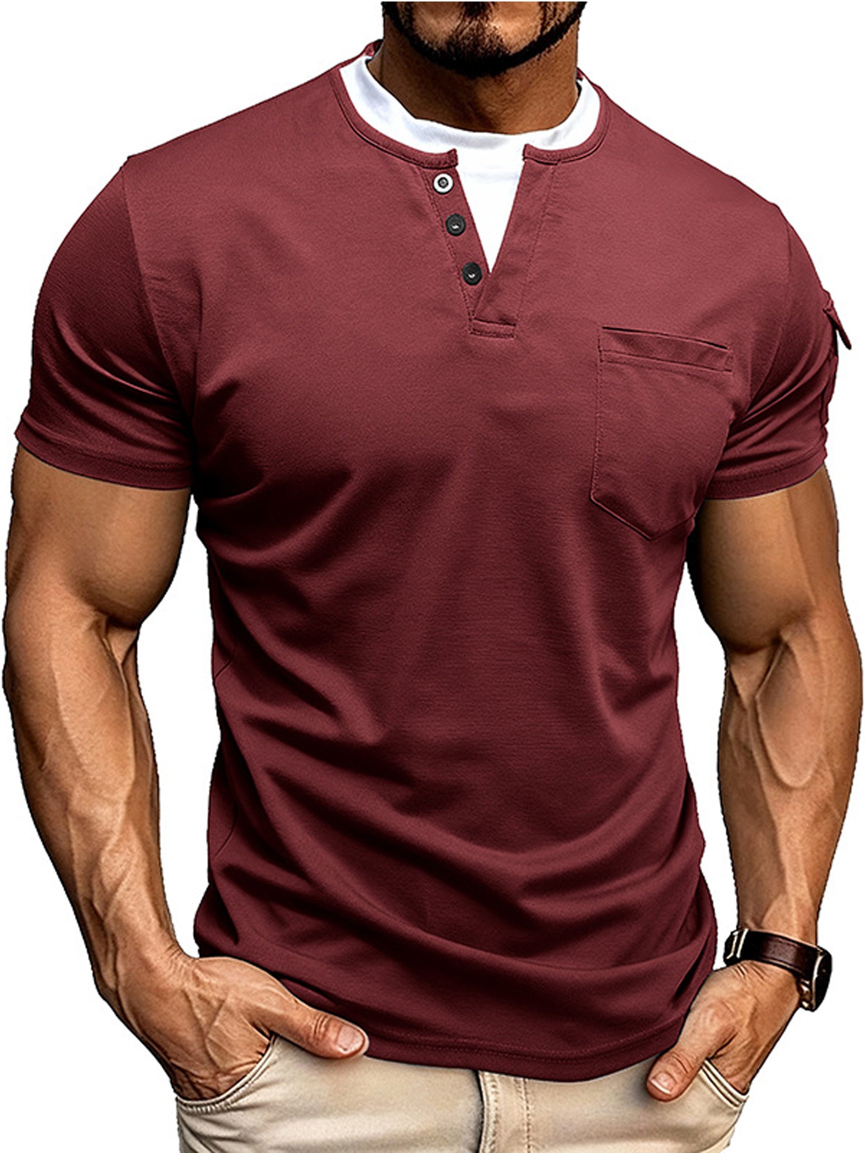 Camiseta vintage-Style Double-Layered cuello redondo de manga corta para hombre