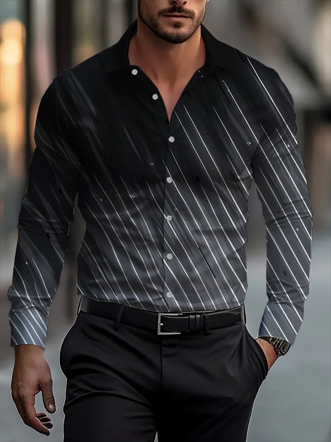 Camisa Street Style ejecutivo casual estampado de manga larga para hombre