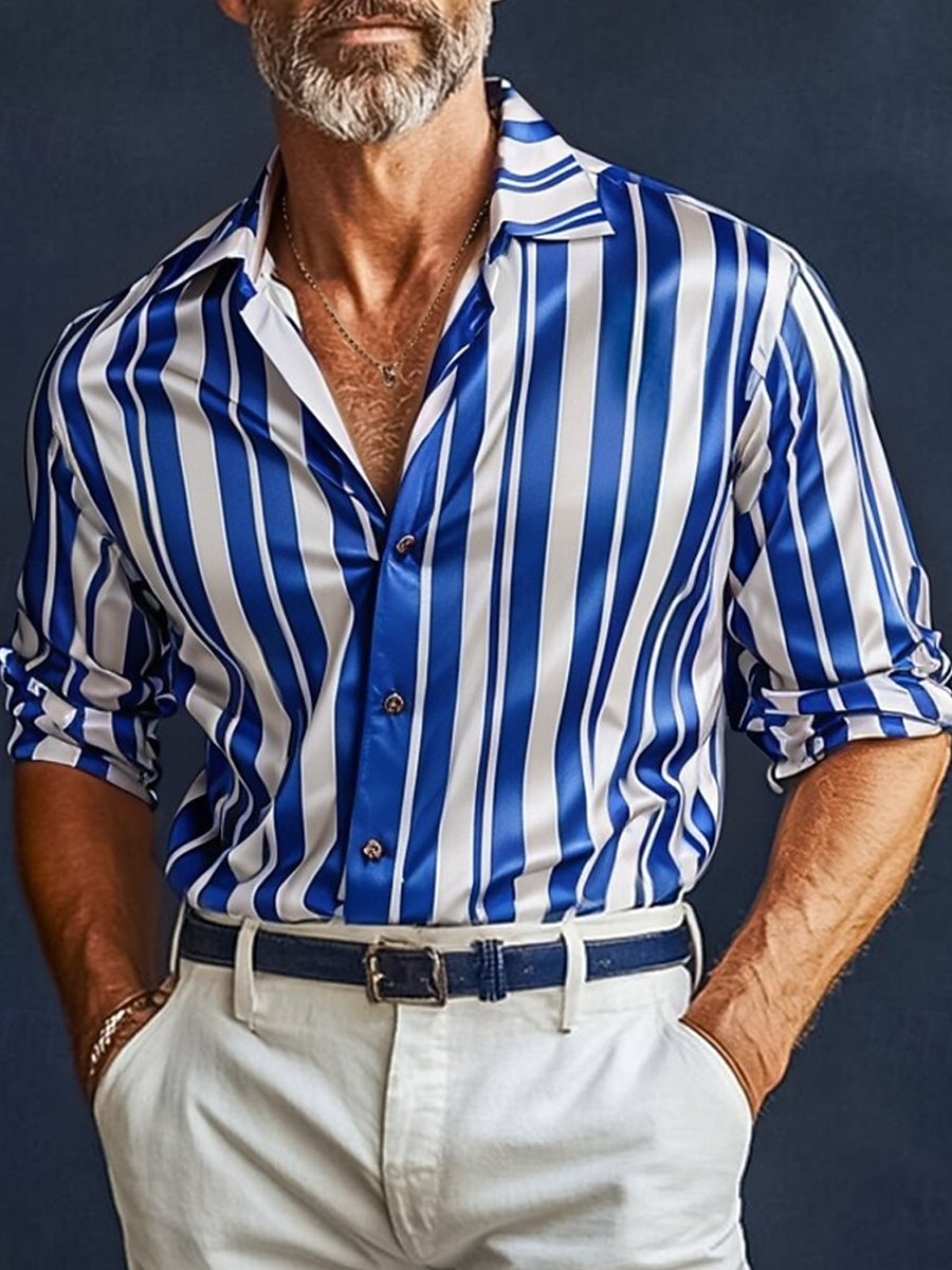 Camisa de lujo a rayas de manga larga para hombre