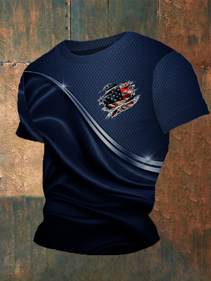 Camiseta Independence Day Flag estampado cuello redondo para hombre