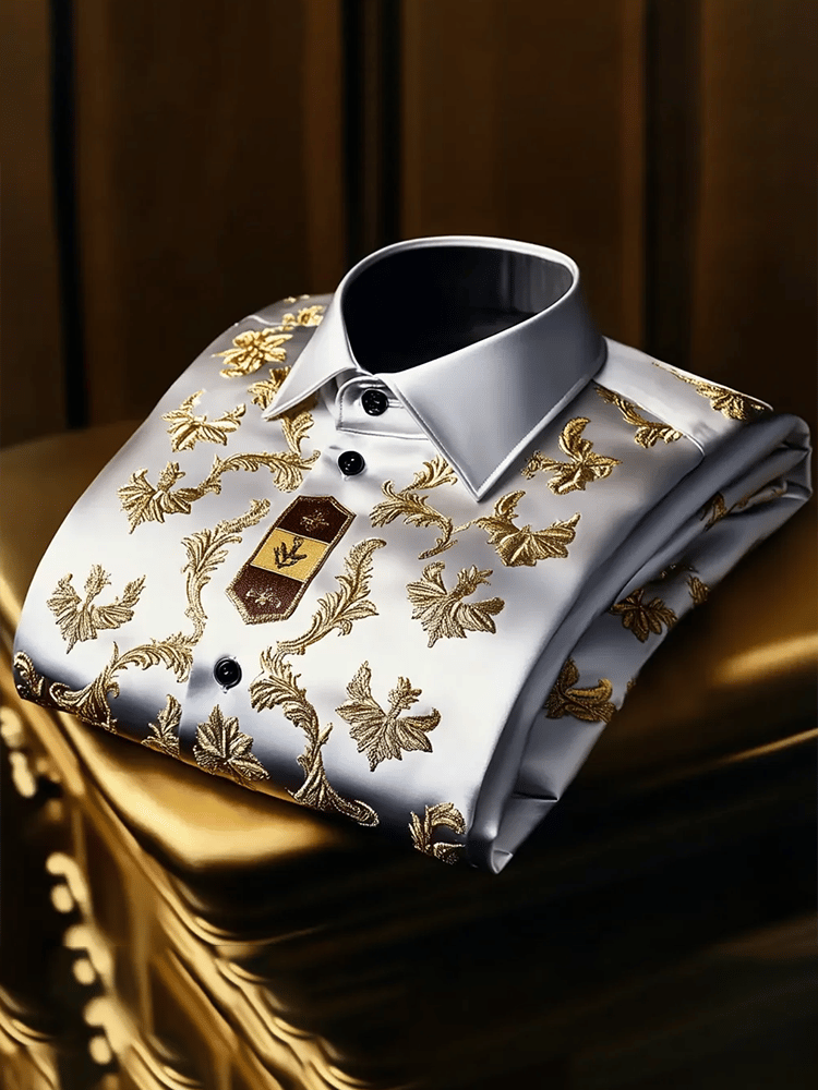 Camisa satén Luxe estampado de manga corta Button para hombre