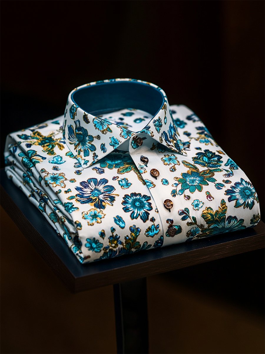 Camisa casual Holiday floral de manga larga para hombre