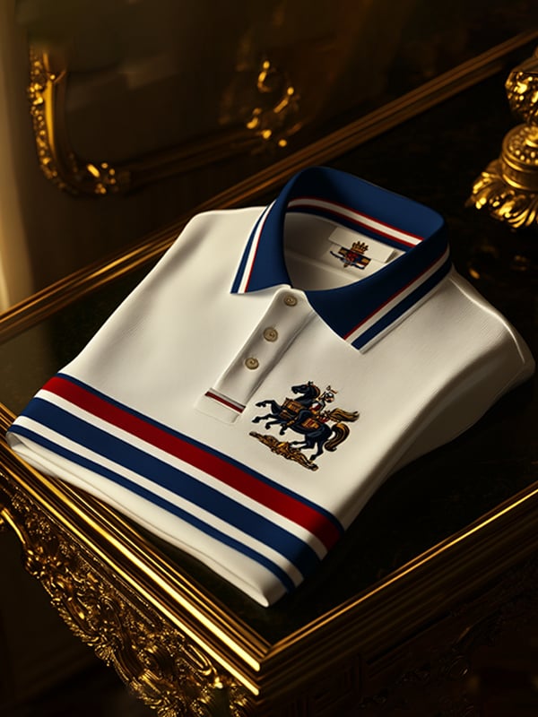 Camisa polo ejecutivo rayas Logo con botones de manga corta para hombre