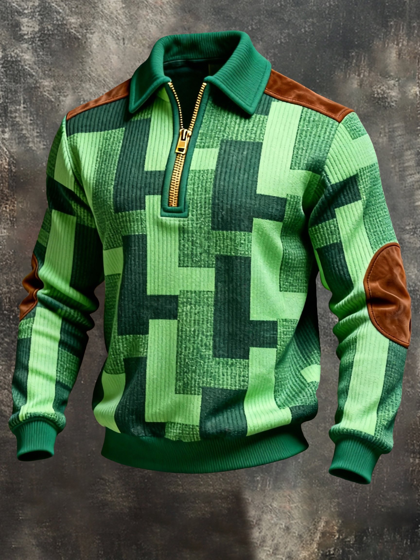 Sudadera vintage Color-Block estampado con cierre con gorrasucha para hombre