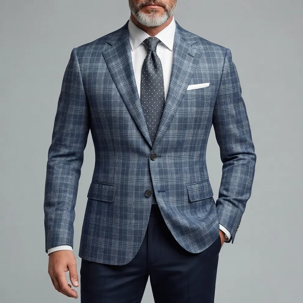 para hombre clásico Formal Plaid Notched Lapel Two Button de manga larga saco