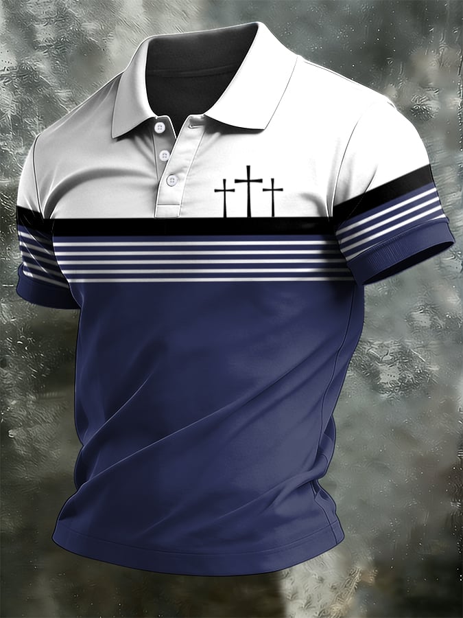 Camisa polo retro Faith casual estampado para hombre