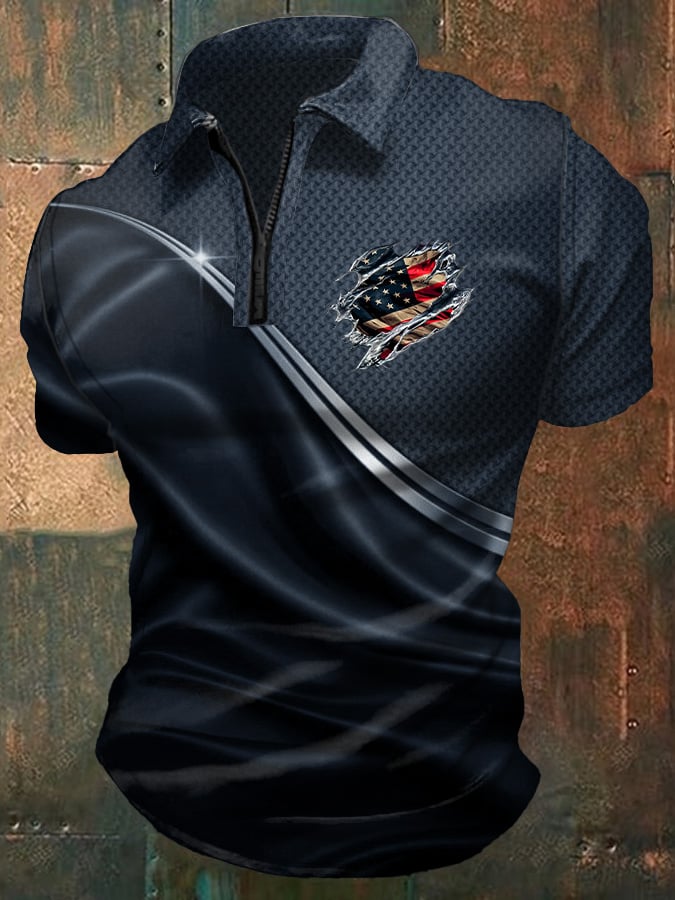 Camisa polo casual Independence Day Flag estampado para hombre