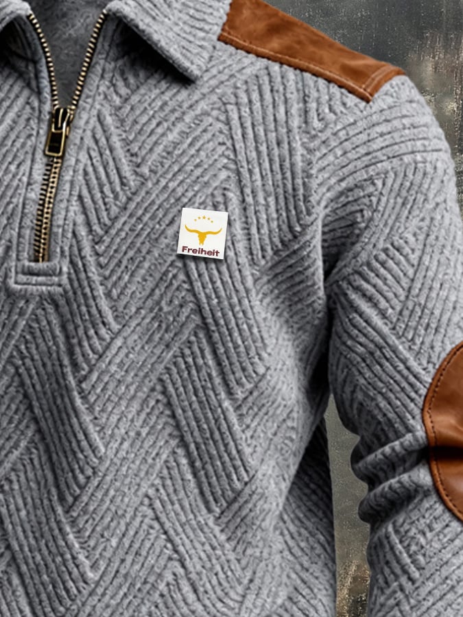 Sudadera retro jacquard texturizado Patchpara trabajo Comfortable Color-Blocked con cierre para hombre