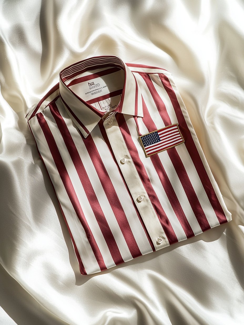 Camisa ejecutivo a rayas Independence Day American Flag de manga corta con botones para hombre