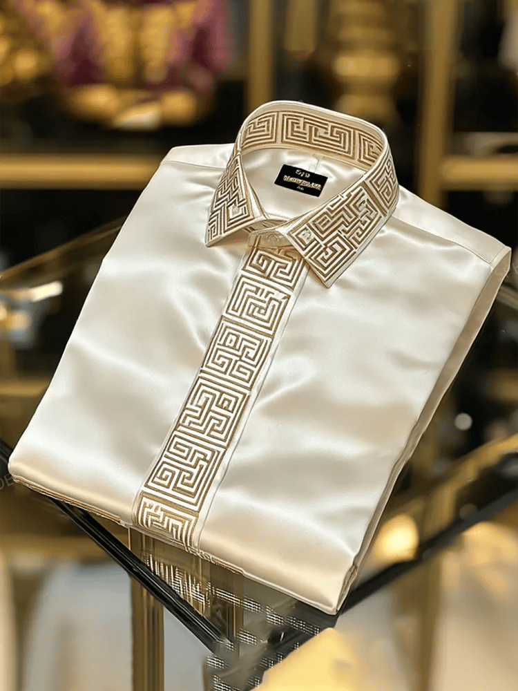Camisa satén Luxe estampado de manga corta Button para hombre