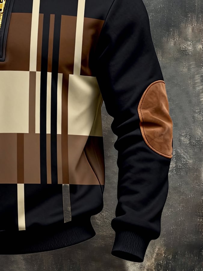 Sudadera retro en bloques de color estampado cierre para hombre