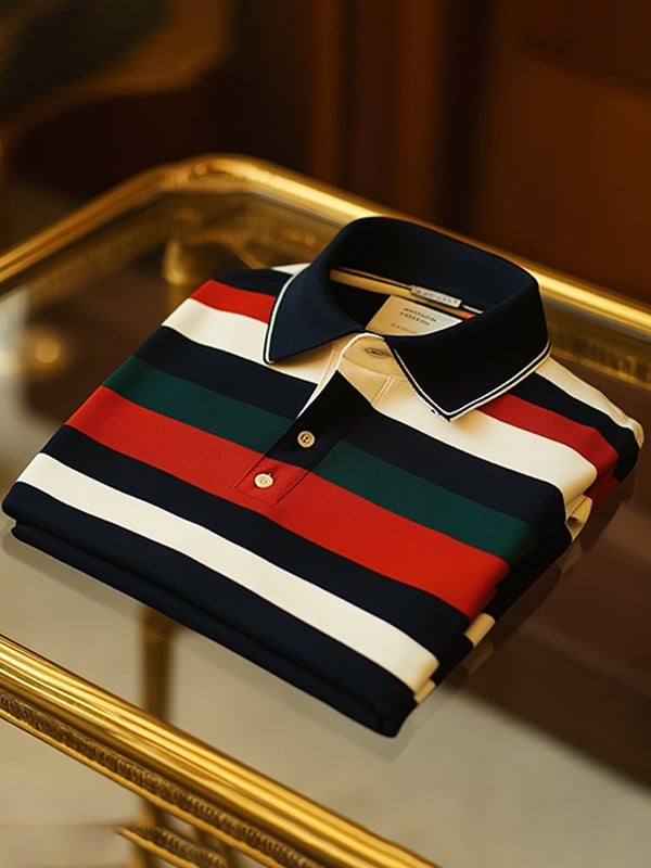 Camisa polo retro ejecutivo rayas estampado de manga larga para hombre