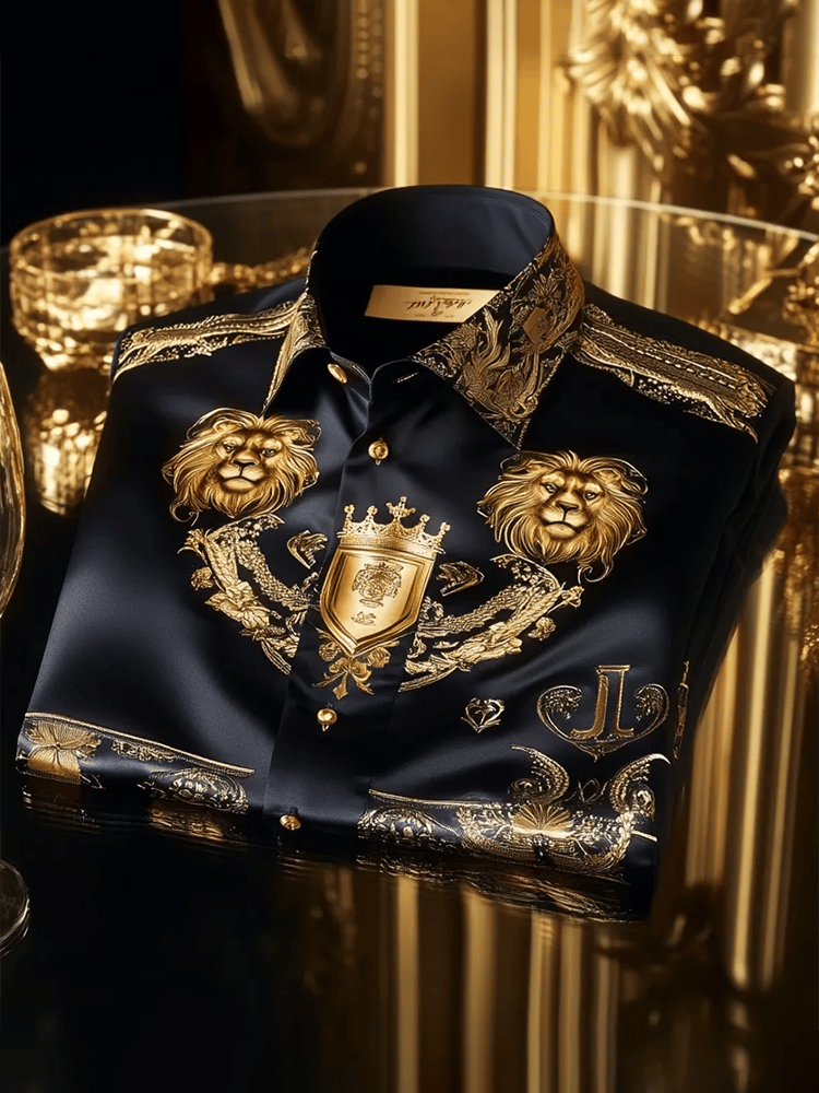 Camisa satén Luxe estampado de manga corta Button para hombre