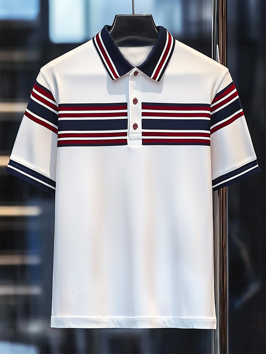 Camisa polo ejecutivo casual rayas estampado Button de manga corta para hombre
