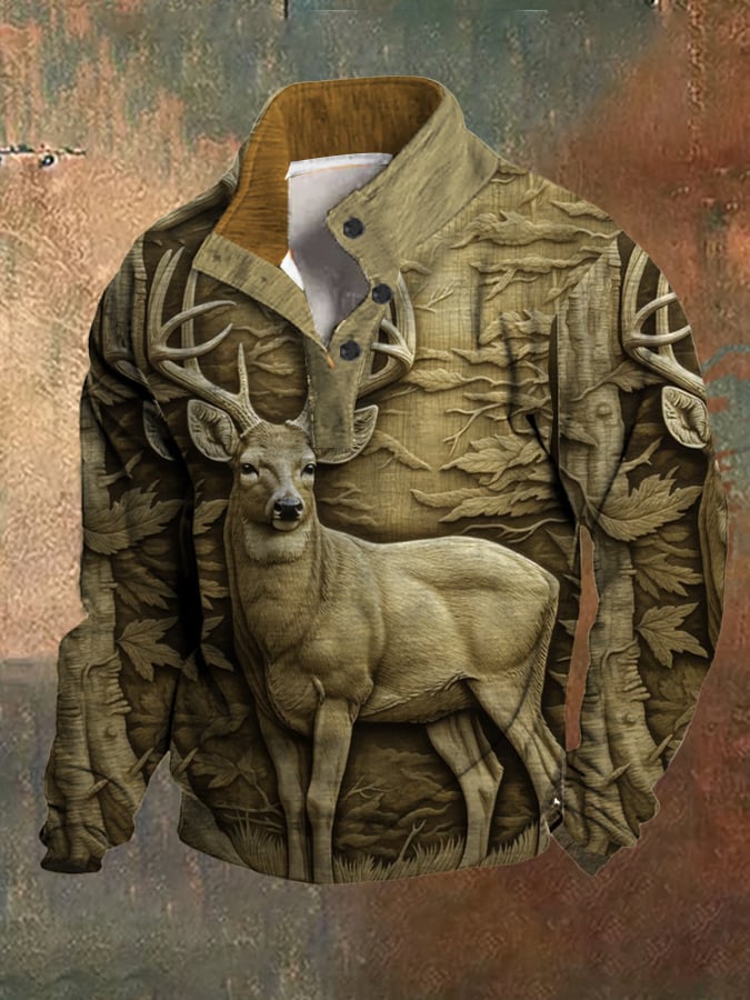 Sudadera polar Western 3D Forest Deer Hunting Stand cuello para hombre