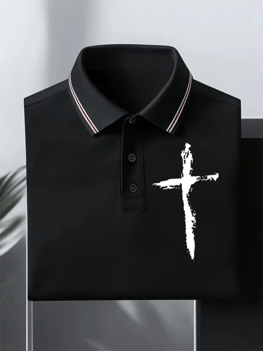Camisa polo retro Faith Cross estampado para hombre