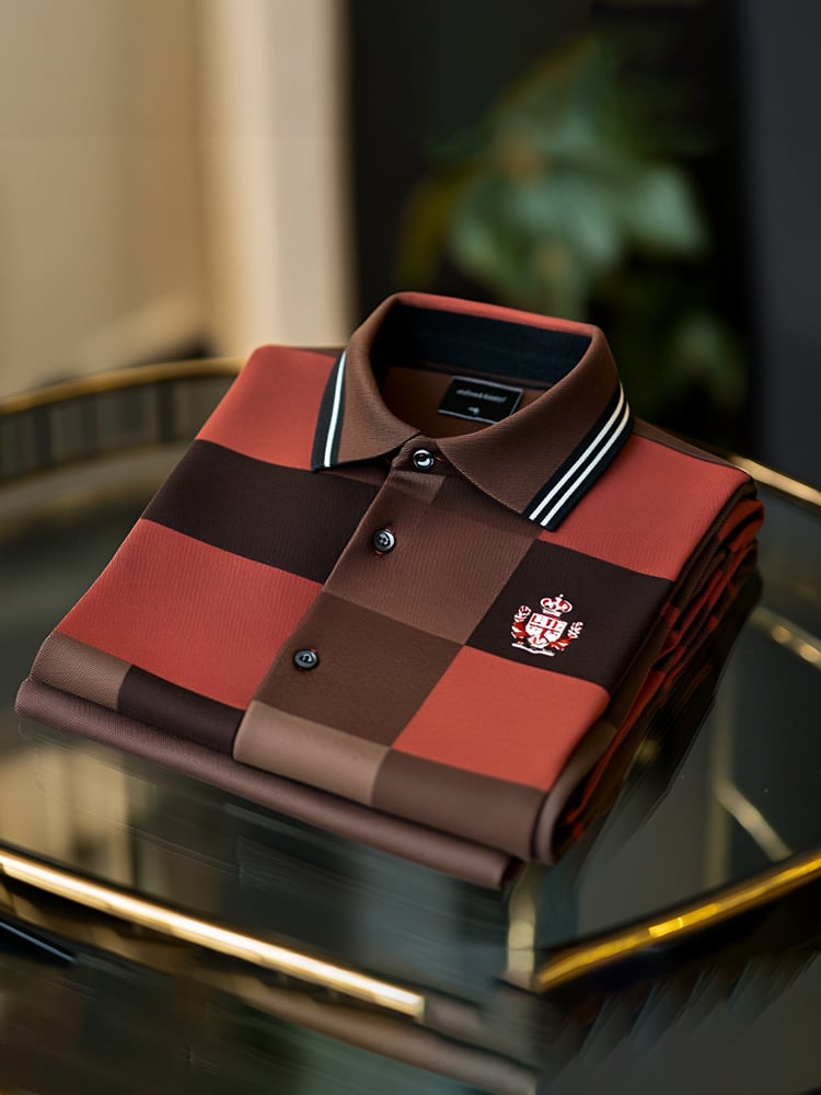 Camisa polo clásico ejecutivo Check Button de manga corta para hombre