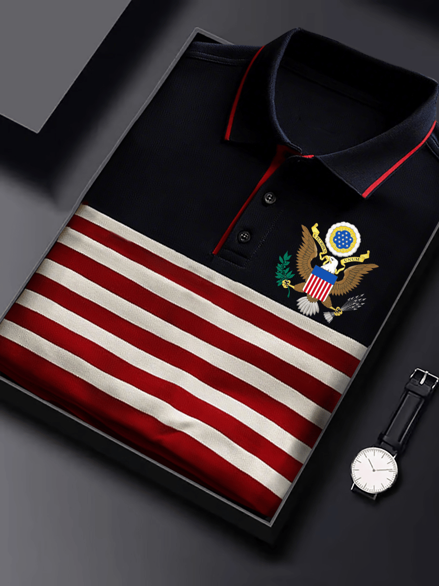 Camisa polo retro Independence Day Eagle estampado para hombre