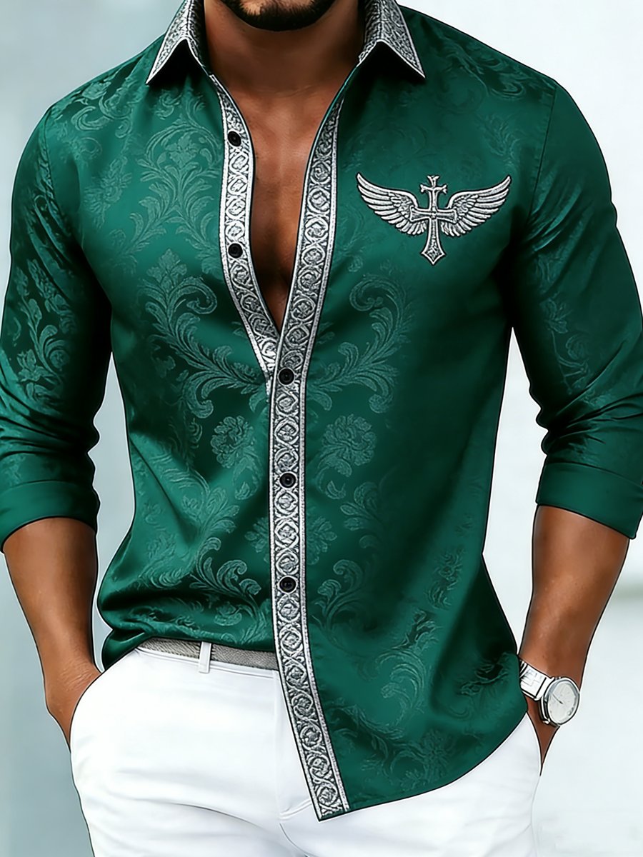 Camisa de lujo ejecutivo with subtle diseñoed estampado and de manga largas. para hombre
