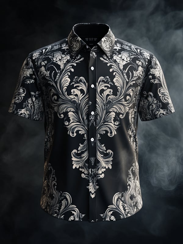 Camisa vintage Dark Baroque estampado de manga corta para hombre