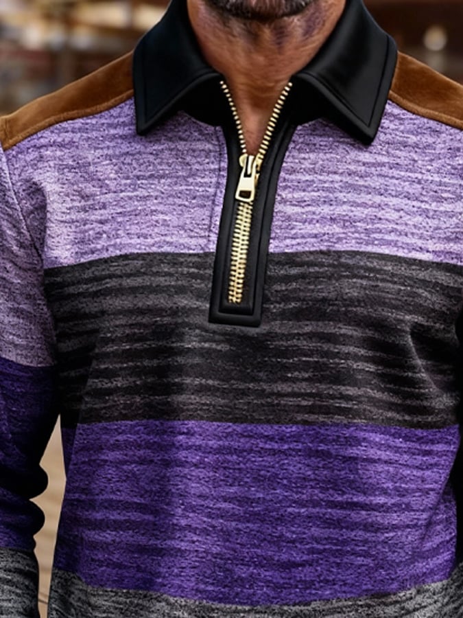 Sudadera retro en bloques de color estampado cierre para hombre
