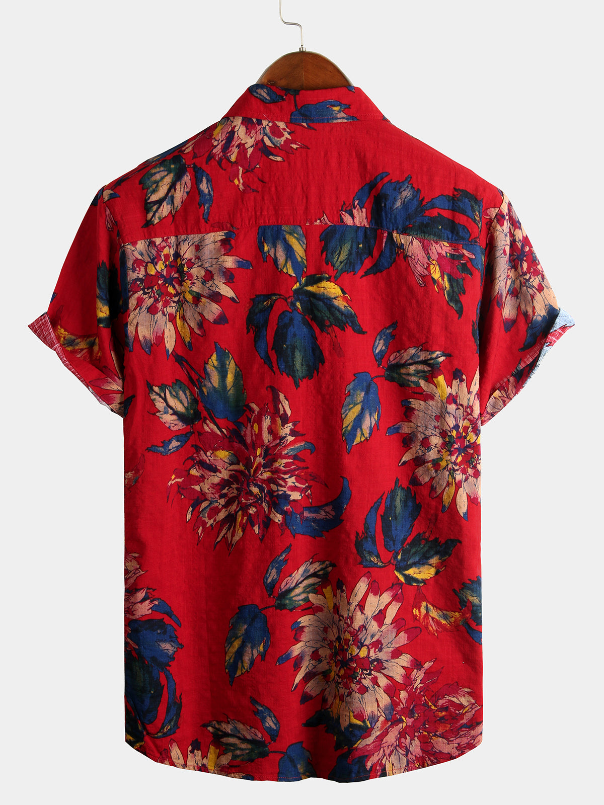 Camisa Red Flower Tropical Hawaii de algodón de manga corta para hombre
