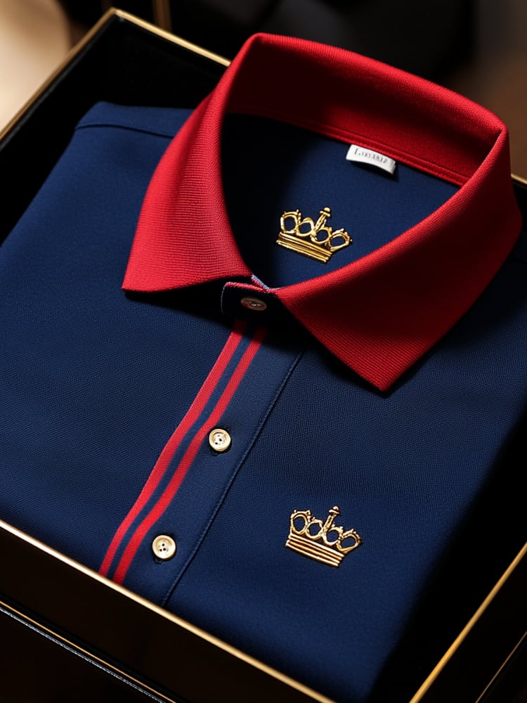 Camisa polo ejecutivo Red a rayas Crown estampado Sweat-Wicking de manga corta para hombre