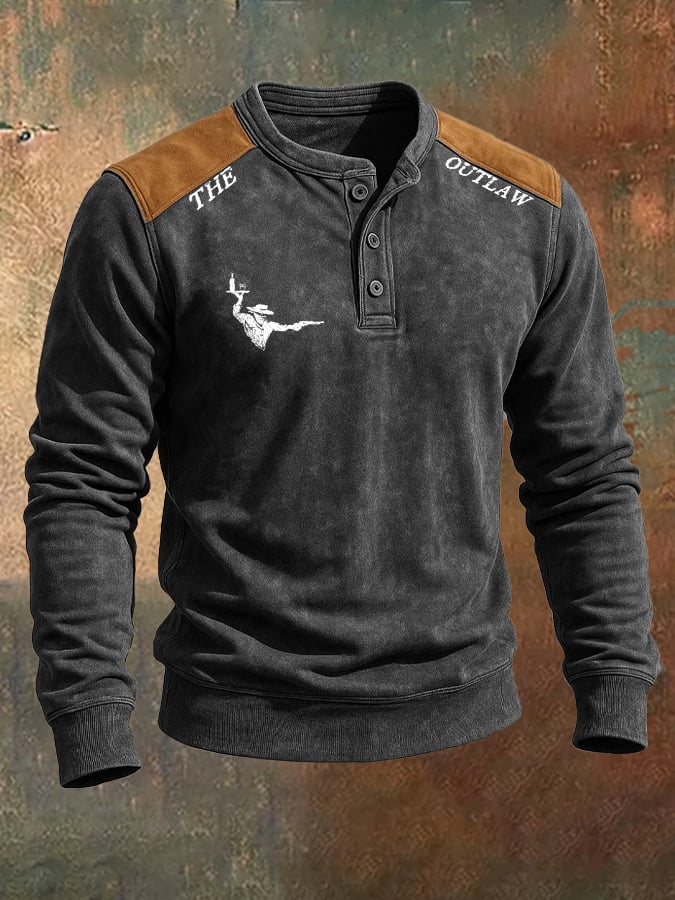 Sudadera retro Colorblock Henley para hombre