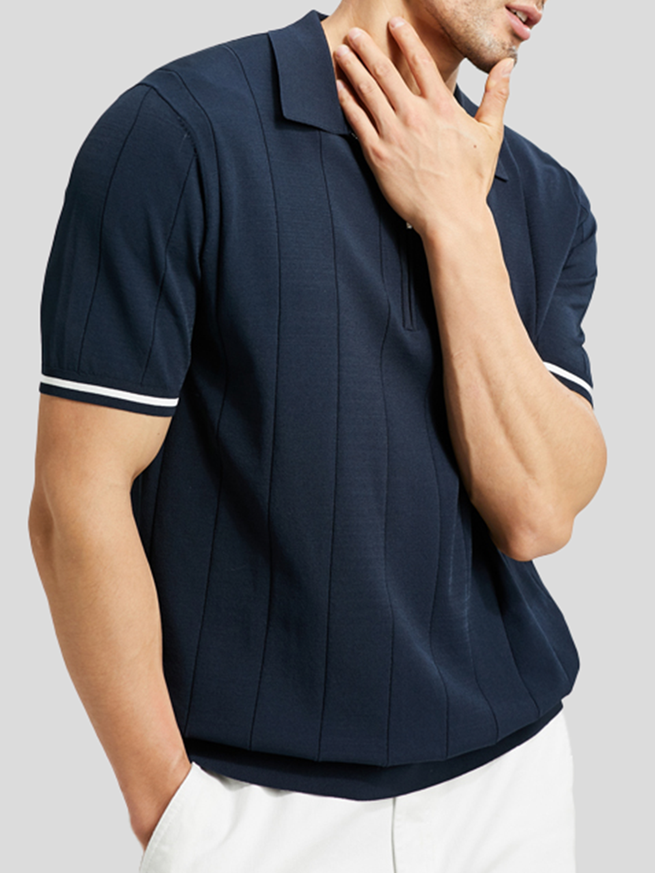 Cooltejido transpirable de manga corta Zip tejidoted Polo