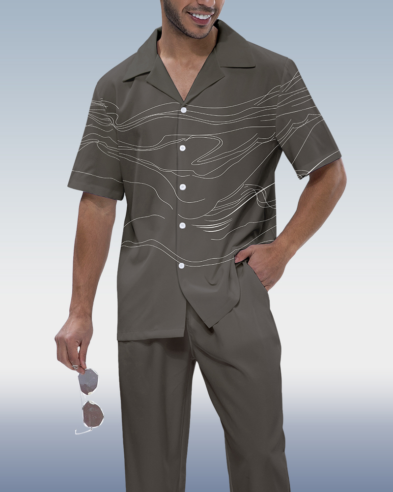 Rianmond Grey Lineart estampado 2-Piece Walking Set para hombre