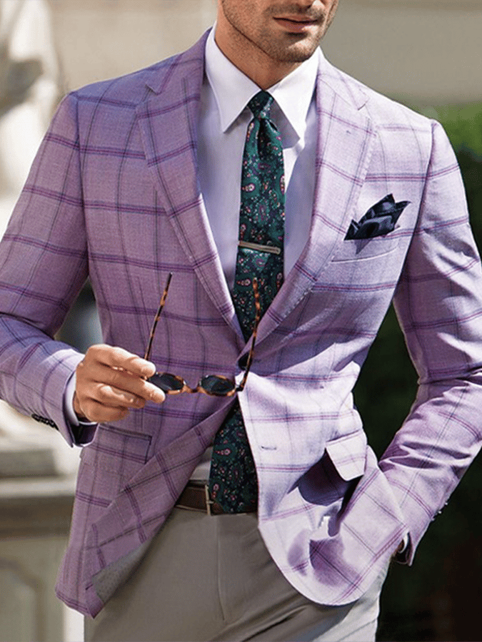 Chaqueta vintage Single-Breasted a cuadros Gentleman's ejecutivo Suit para hombre