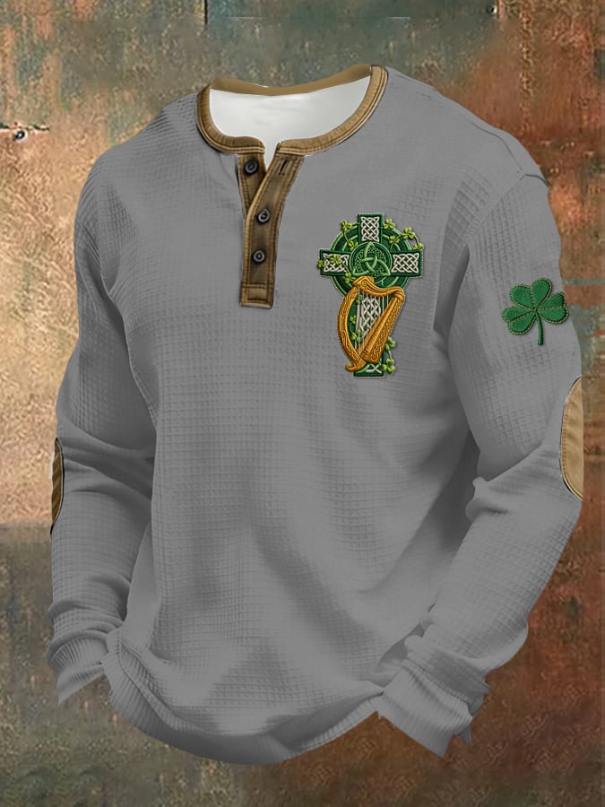 Camisa casual Saint Patrick's Day clover Henley para hombre