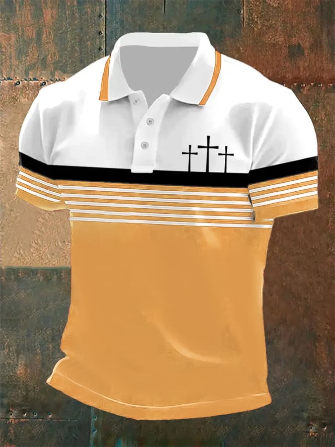 Camisa polo retro Faith casual estampado para hombre