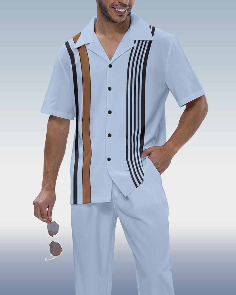 Camisa Suitmens Simple Vertical rayas de manga corta Walking Set 546 para hombre