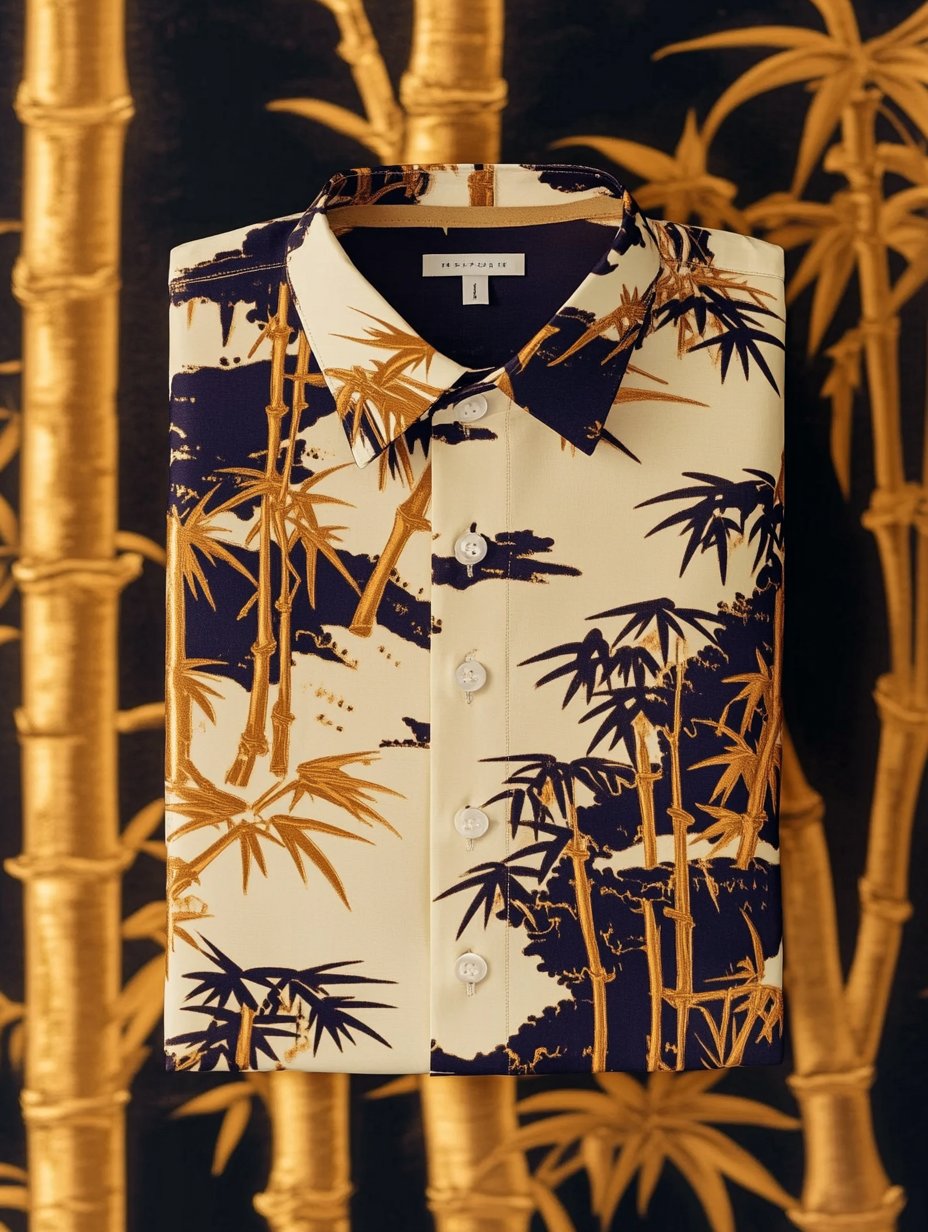 Camisa de lujo clásico Ukiyo-e de manga larga para hombre