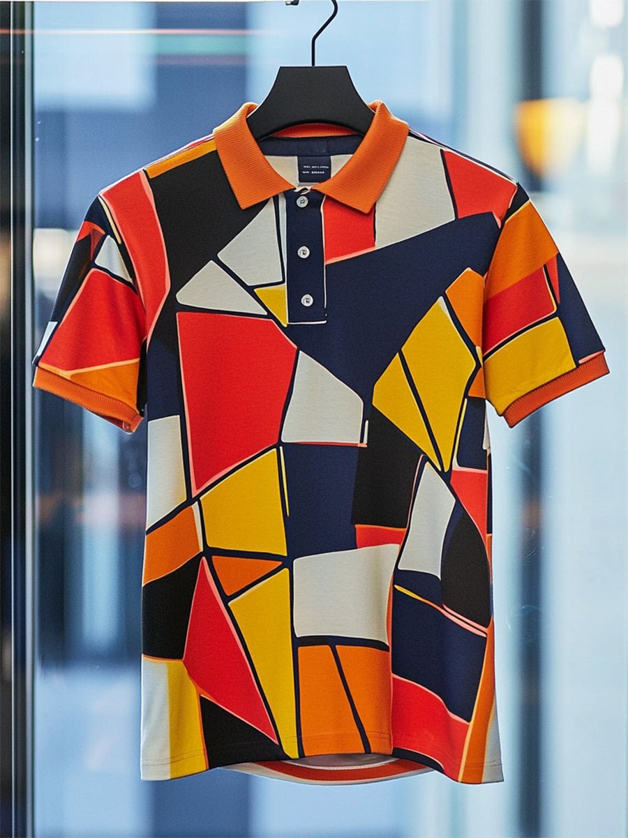 Camisa polo ejecutivo casual Bauhaus Style Button de manga corta para hombre