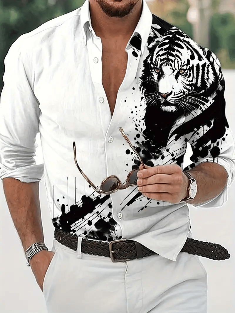 Camisa Street Style ejecutivo casual estampado de manga larga para hombre