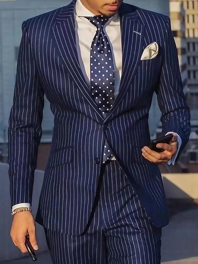 Saco para trabajo a rayas Single Breasted Notched cuello para hombre